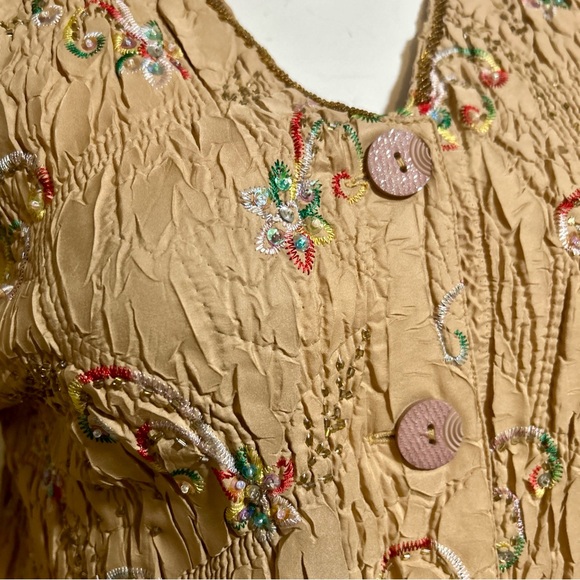 Vintage DB Sport Beaded & Sequin Crinkle Jacket Beige, Embroidered, Sz M - Picture 4 of 16